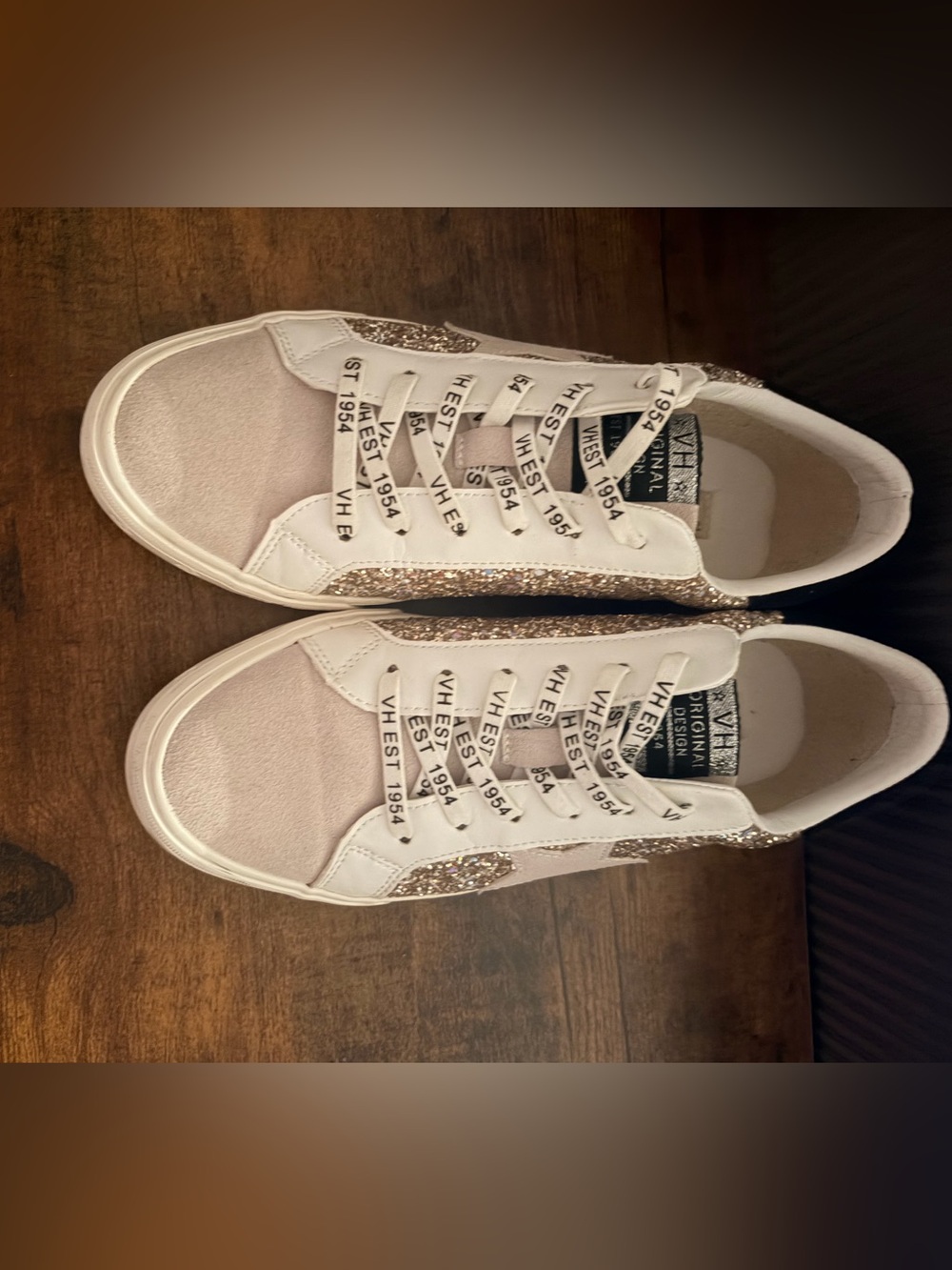 Vintage Havana Glitter Star Sneakers in Champagne and White - Picture 2 of 5